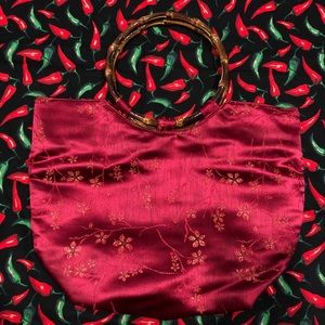 Red floral satin bag